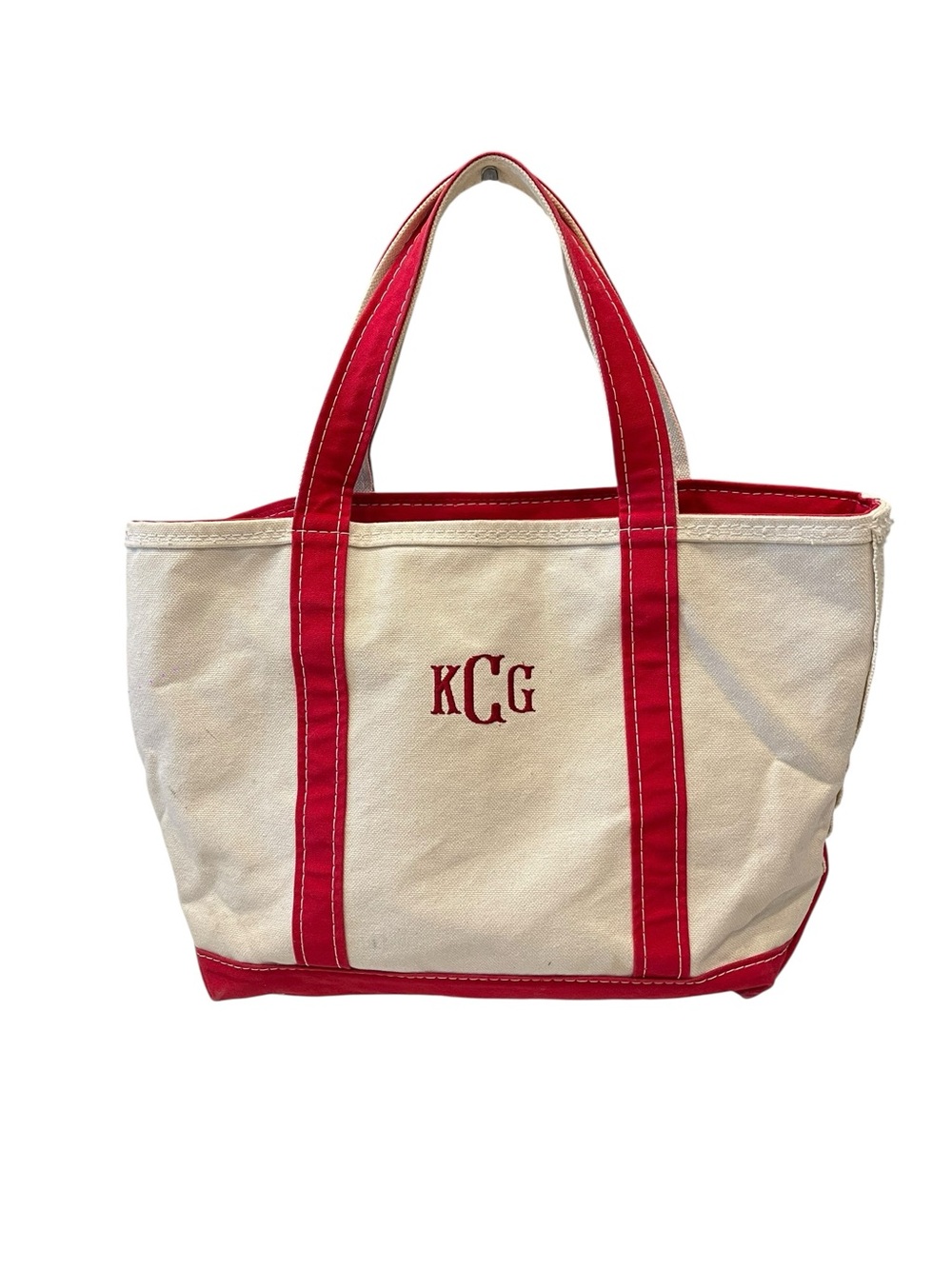L.L Bean Canvas Tote Bag with Red Trim - Monogram Detail